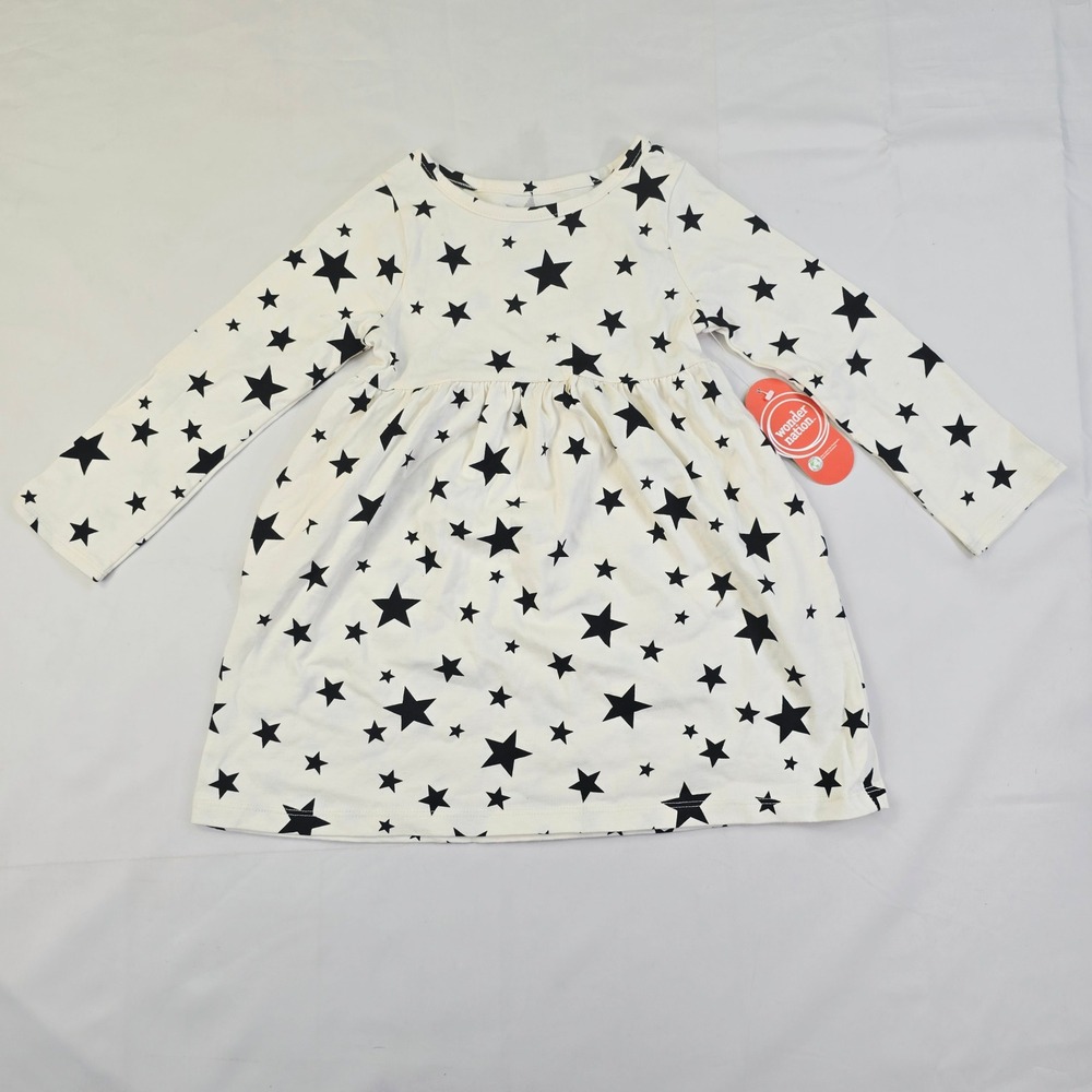 New Wonder Nation Star Print Long Sleeve Dress Toddler Girl 3T Cream